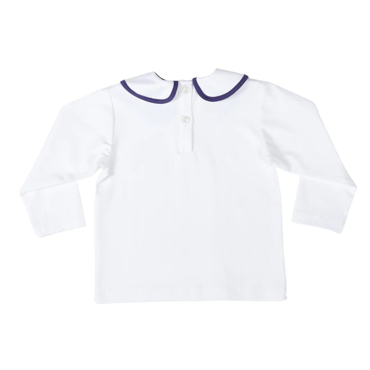 Long sleeve with peter pan collar, navy blue trim back view
