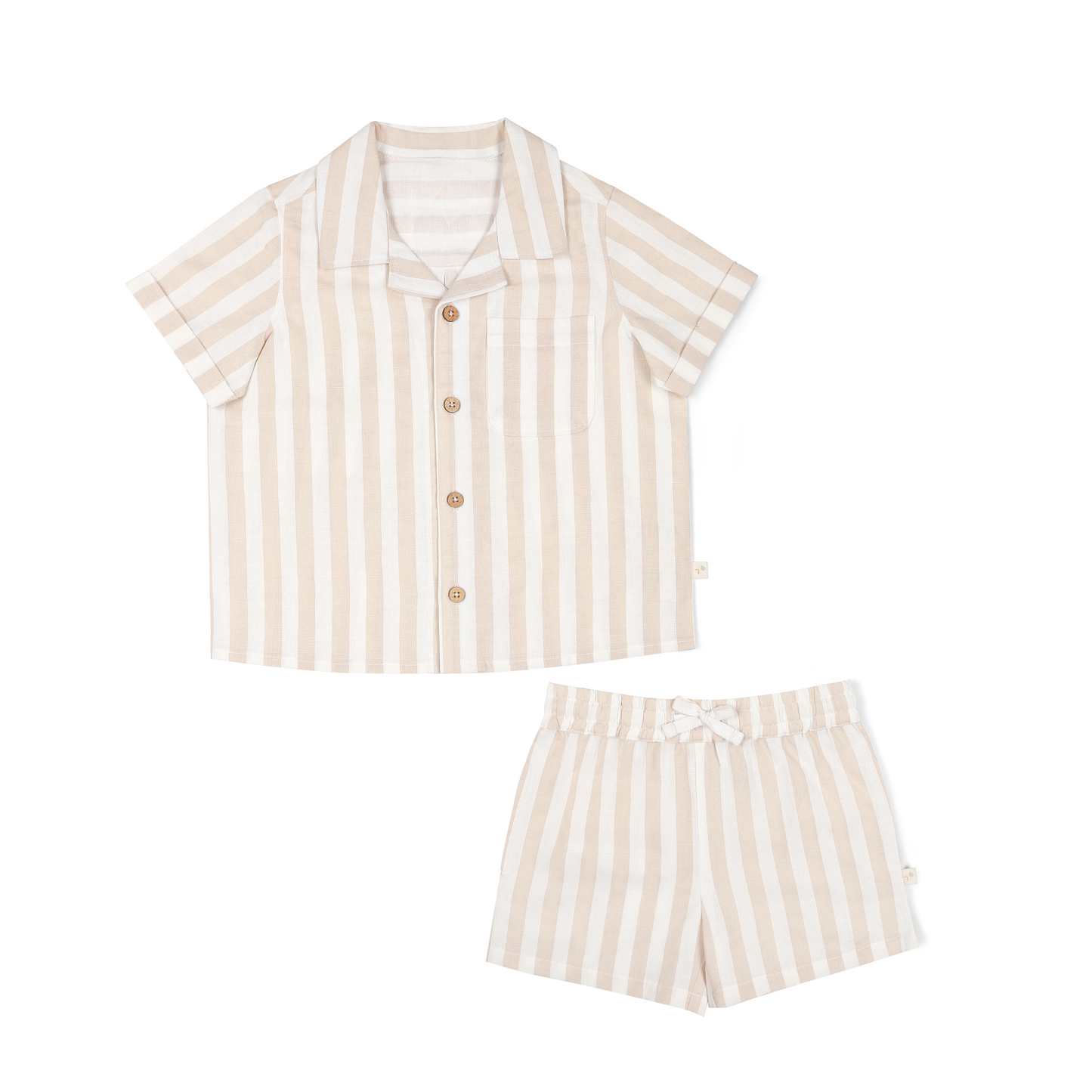 Organic Beige Striped Shirt and Shorts Set