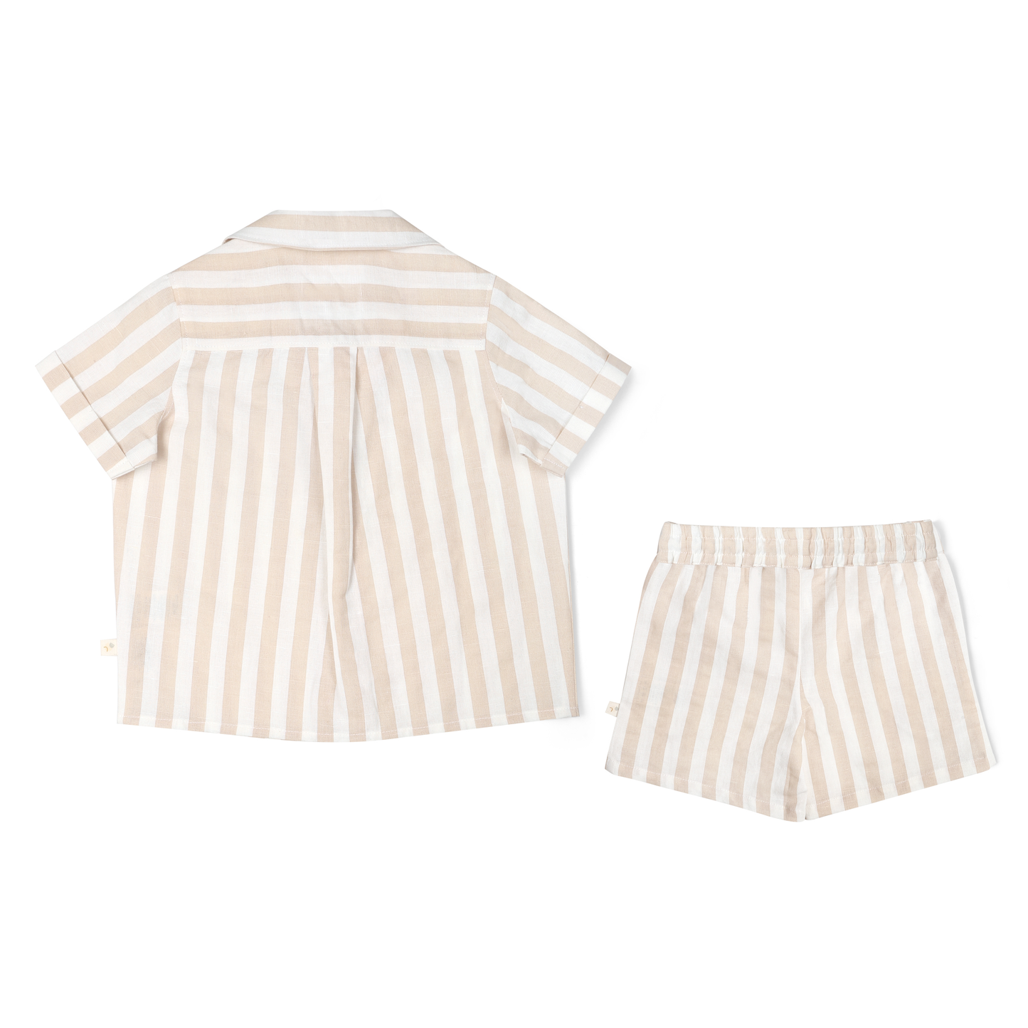 Organic Beige Striped Shirt and Shorts Set