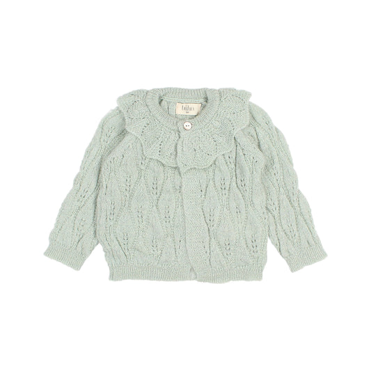 Sage green cardigan front view