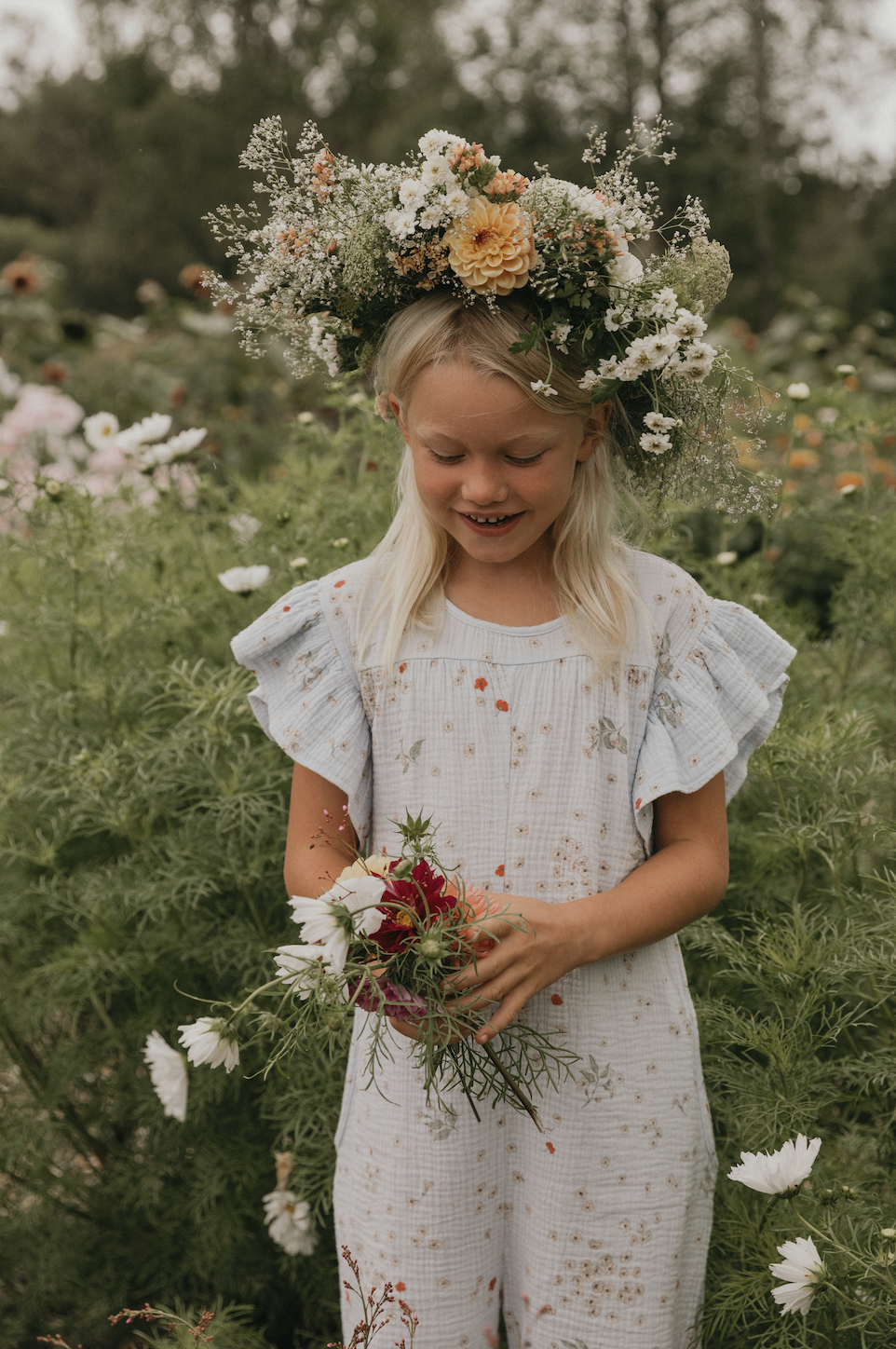 Floral jumpsuit and flower crown