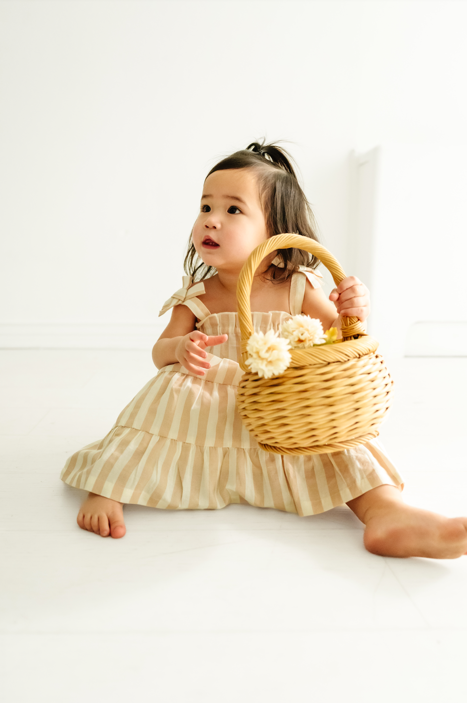 Organic Beige Striped Tiered Strap Dress