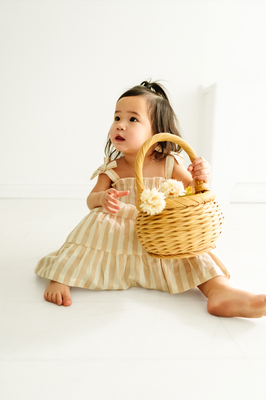 Organic Beige Striped Tiered Strap Dress