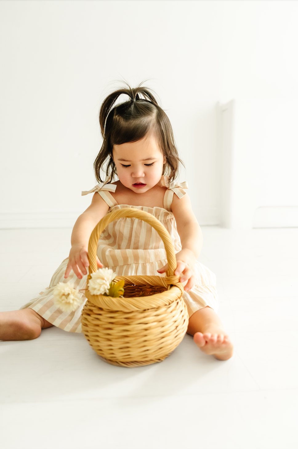 Organic Beige Striped Tiered Strap Dress