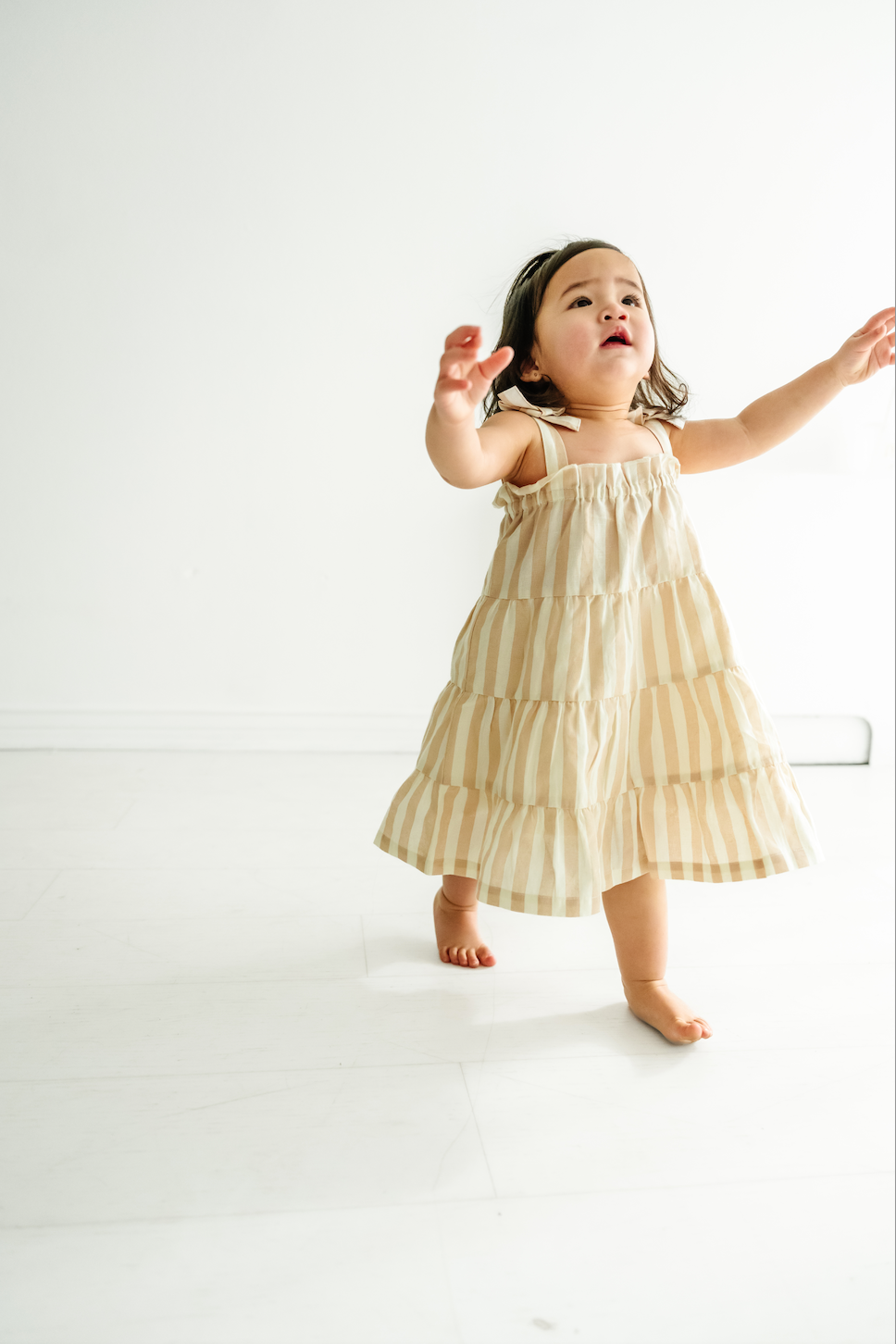 Organic Beige Striped Tiered Strap Dress