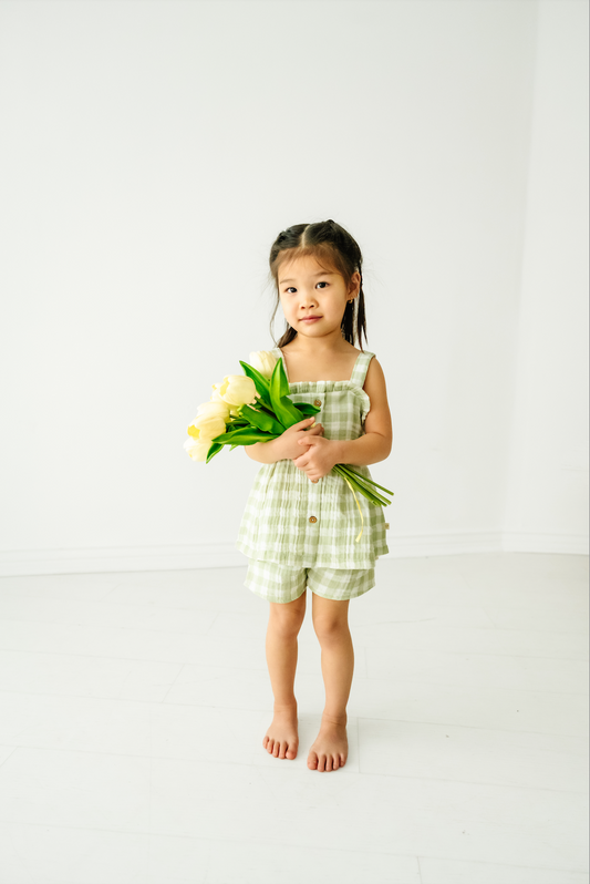 Organic Gingham Peplum Top and Shorts Set