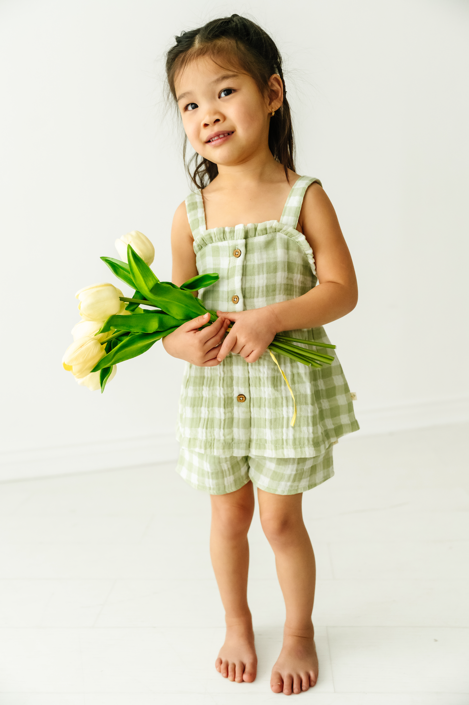 Organic Gingham Peplum Top and Shorts Set