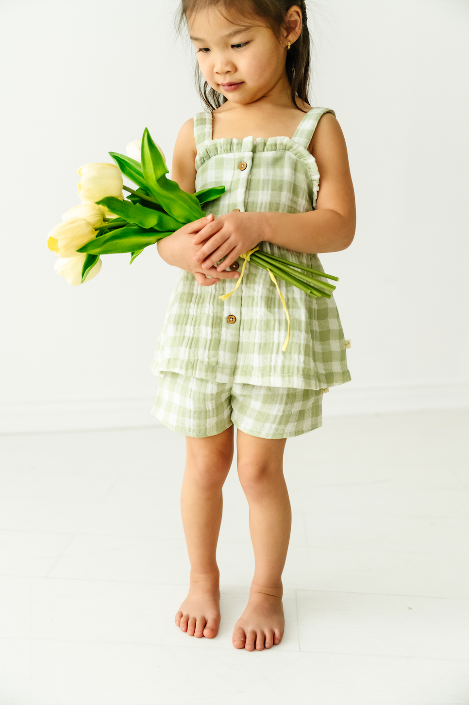 Organic Gingham Peplum Top and Shorts Set