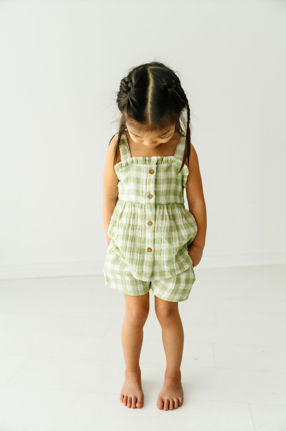 Organic Gingham Peplum Top and Shorts Set