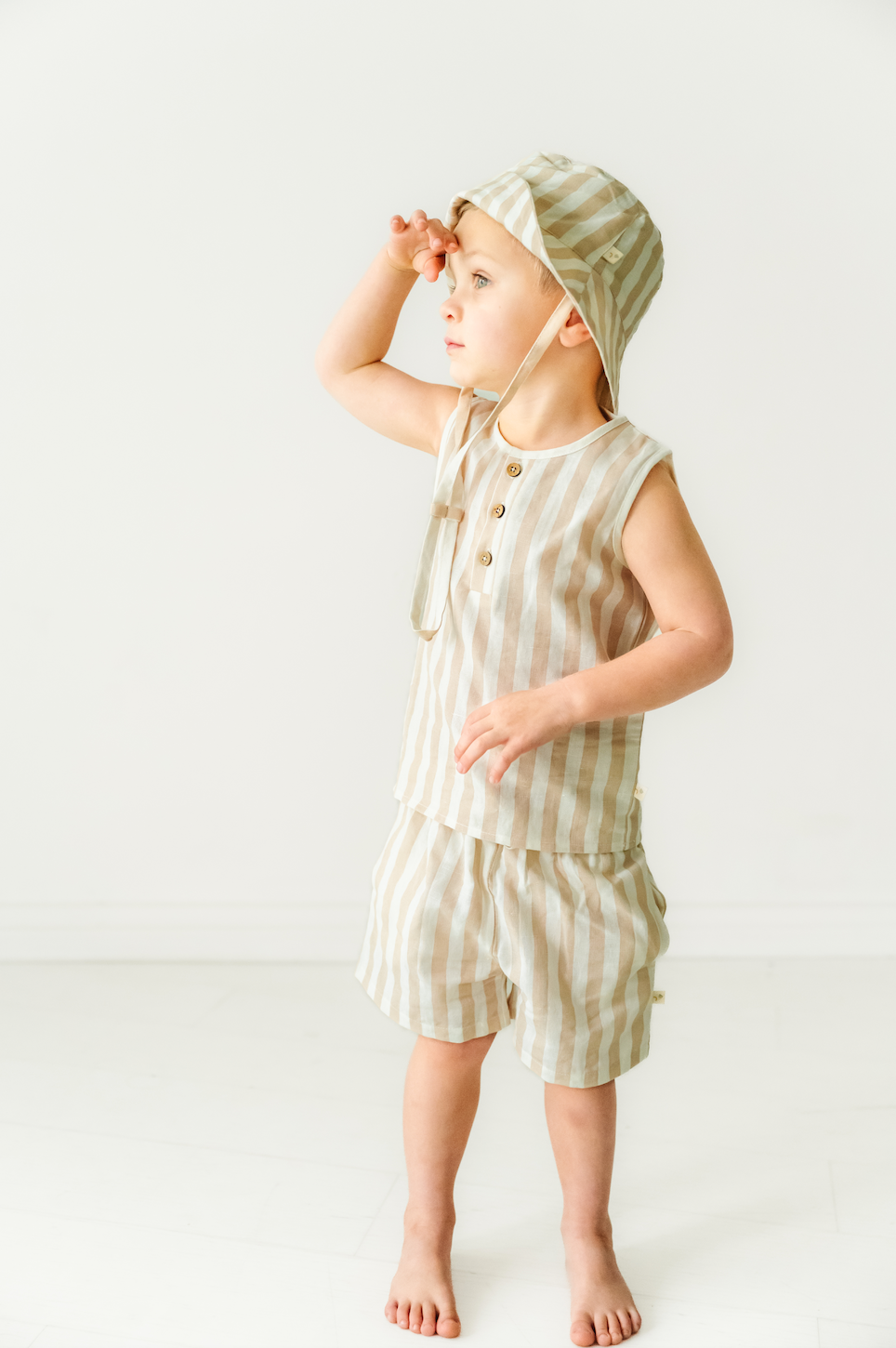 Organic Beige Striped Bucket Hat