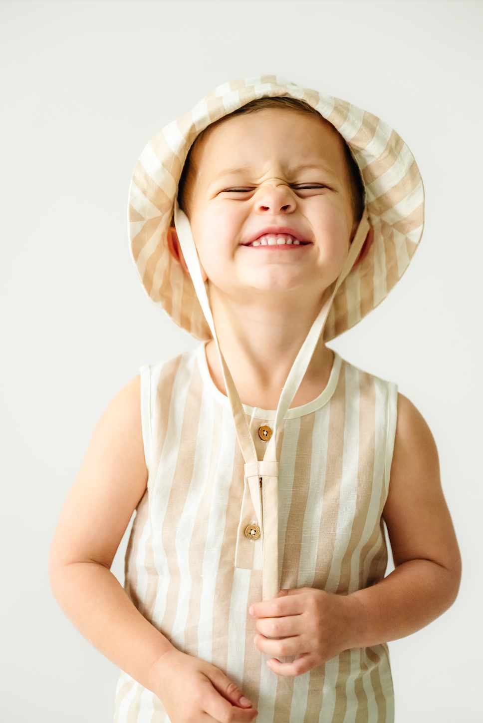 Organic Beige Striped Bucket Hat