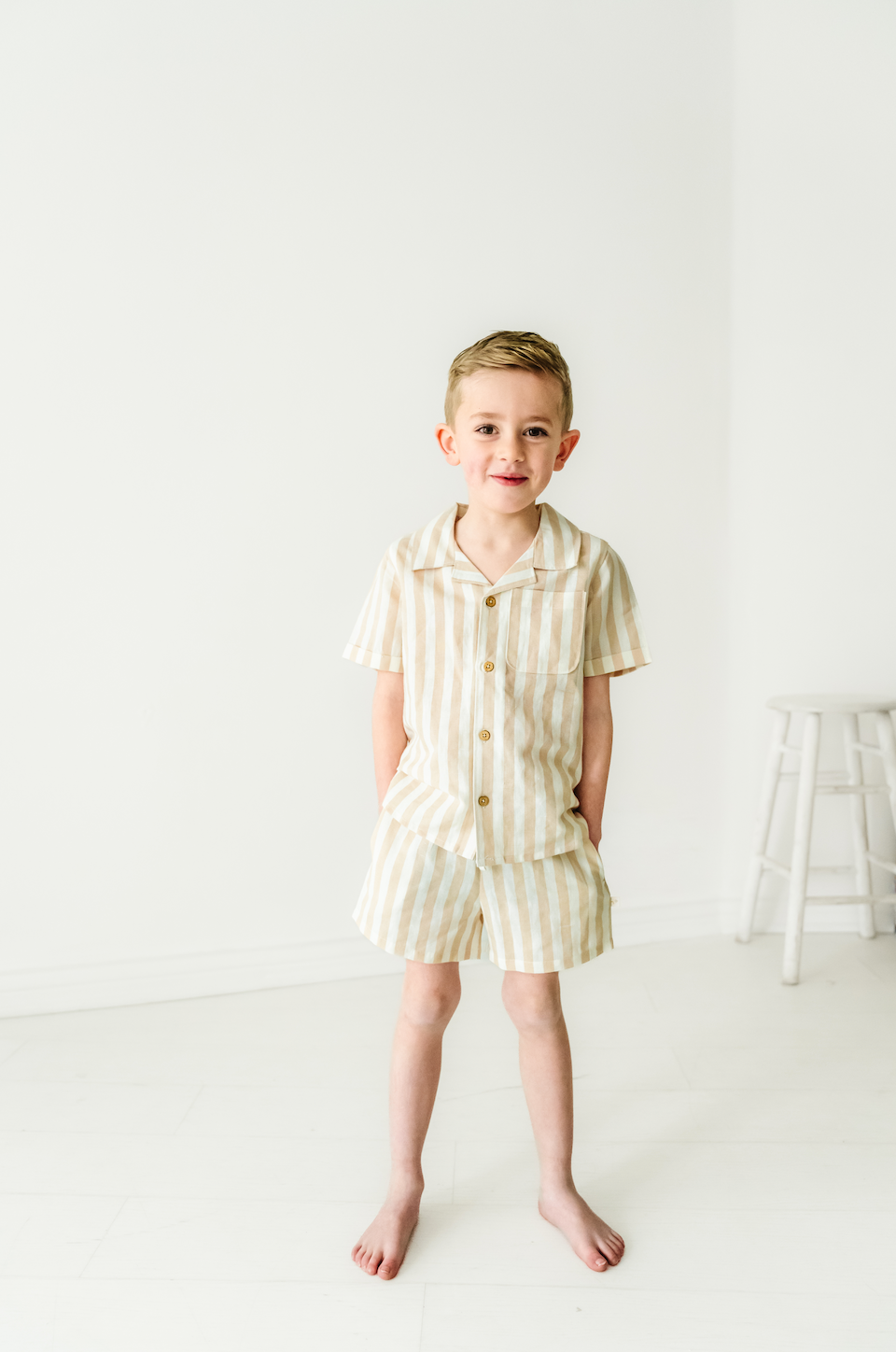 Organic Beige Striped Shirt and Shorts Set