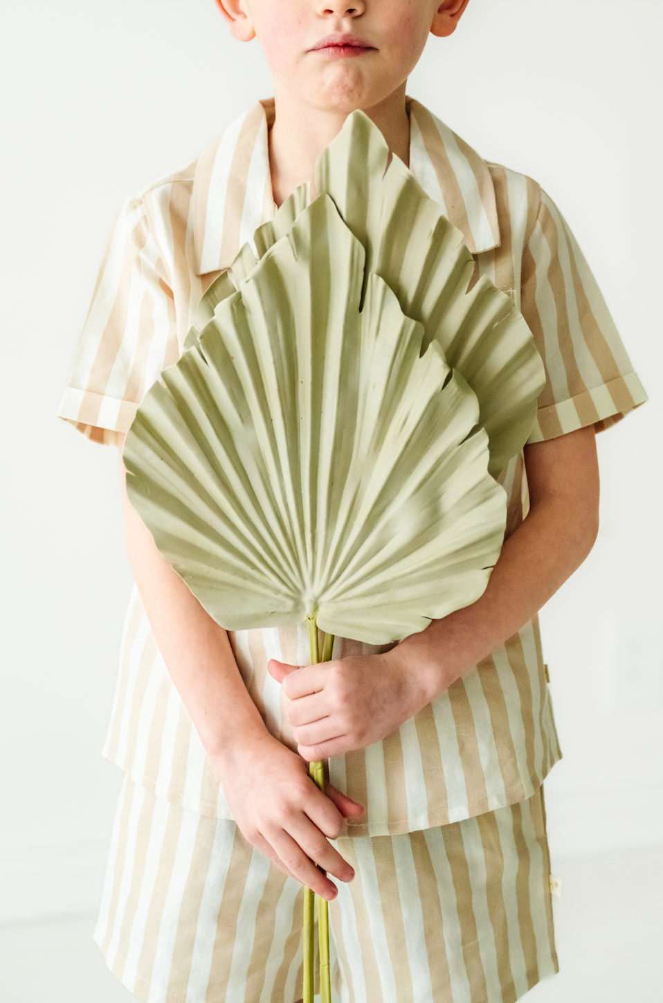 Organic Beige Striped Shirt and Shorts Set