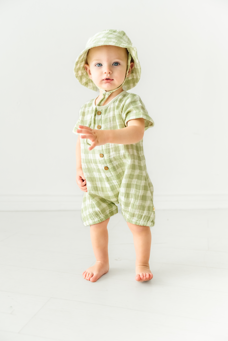 Organic Gingham Short Bubble Romper