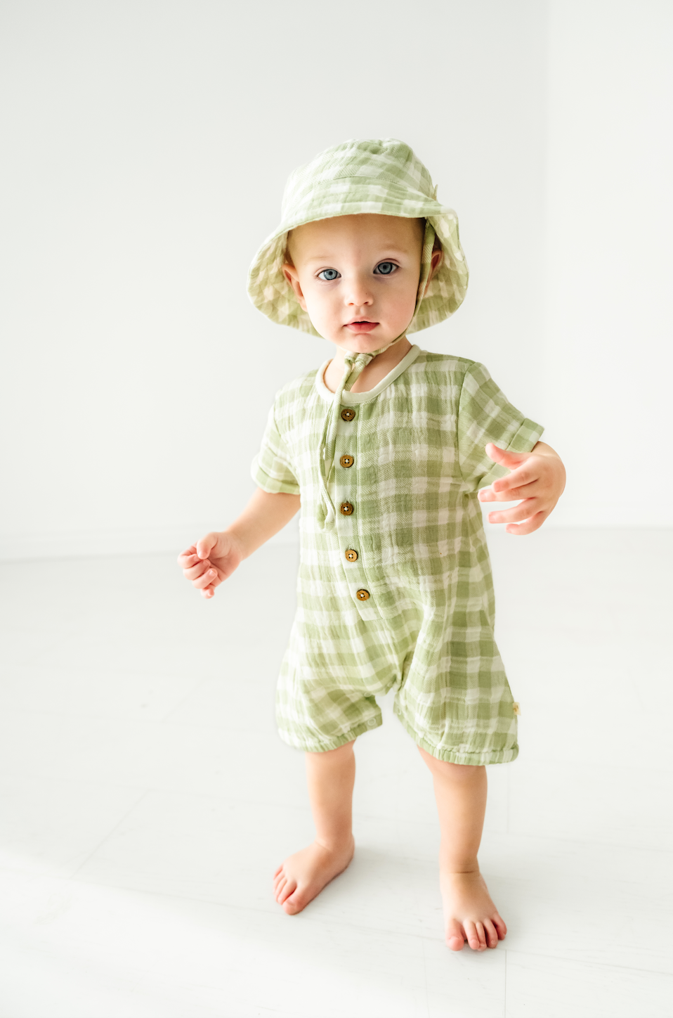 Organic Gingham Short Bubble Romper