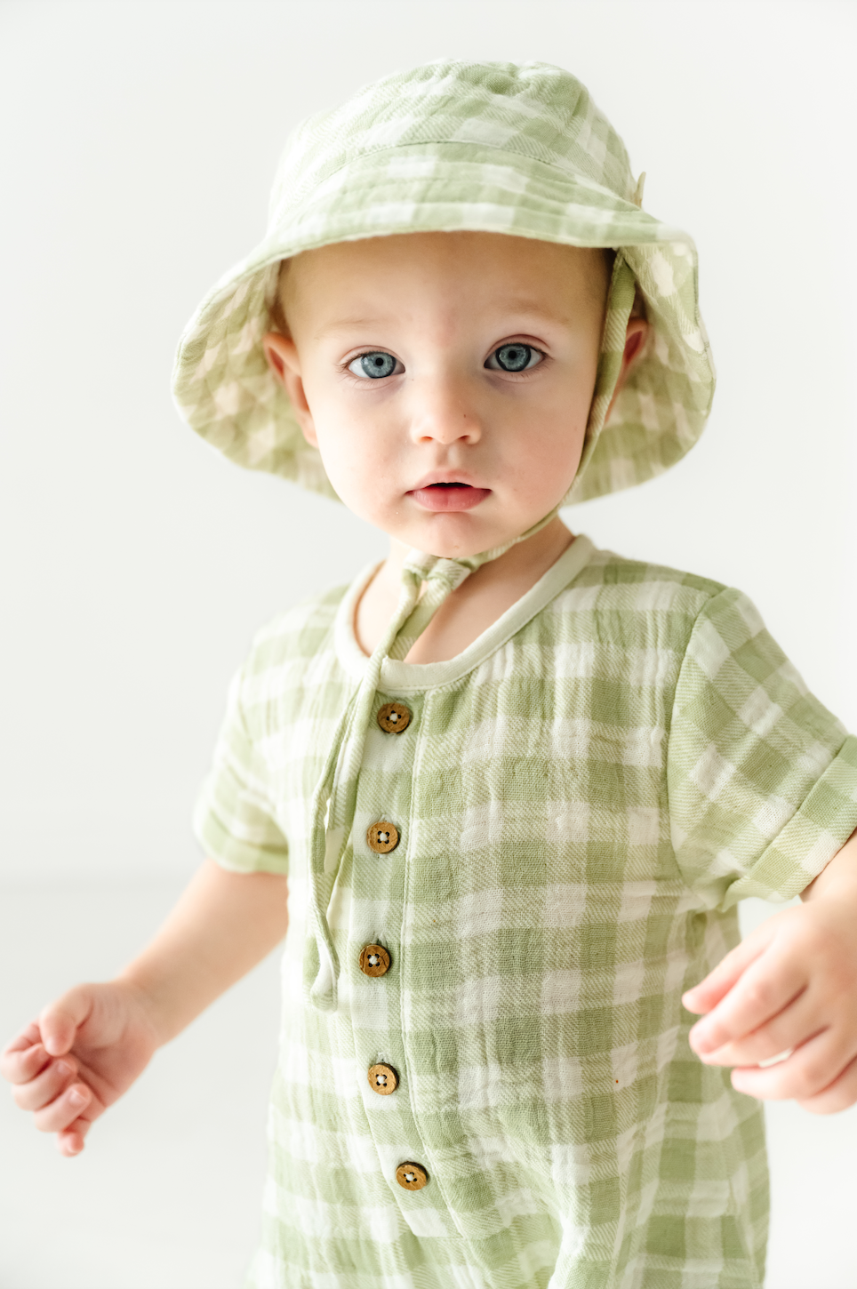 Organic Gingham Short Bubble Romper