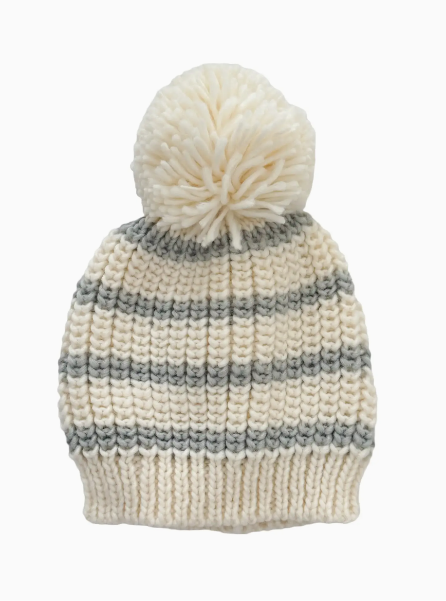 Rib Knit Stripe Hat, Blue Grey