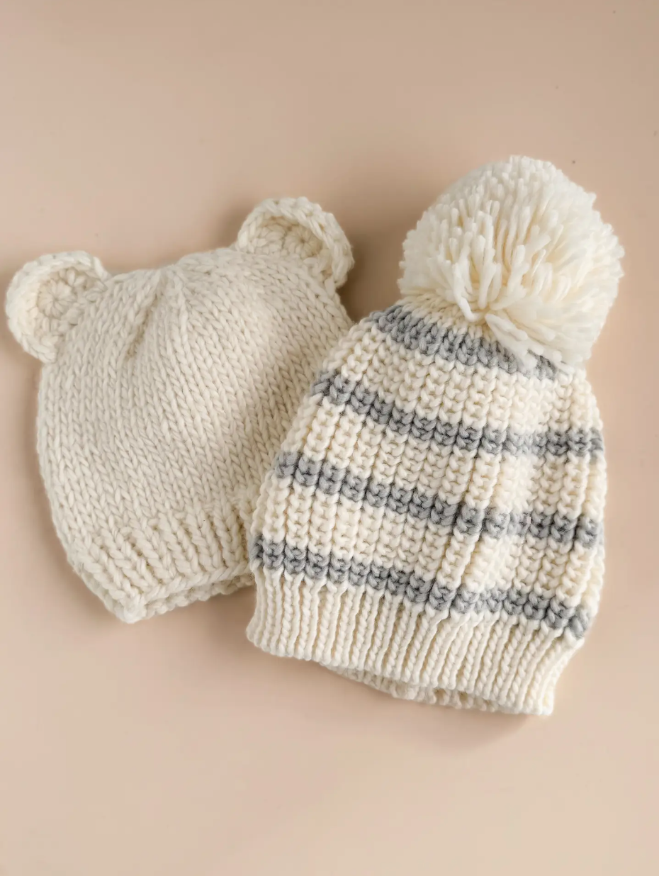 Rib Knit Stripe Hat, Blue Grey