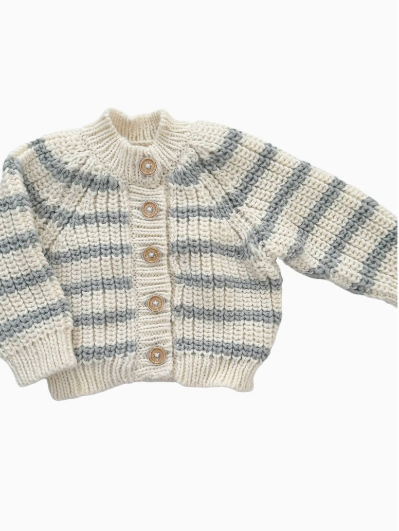 Rib Knit Stripe Cardigan, Blue Grey