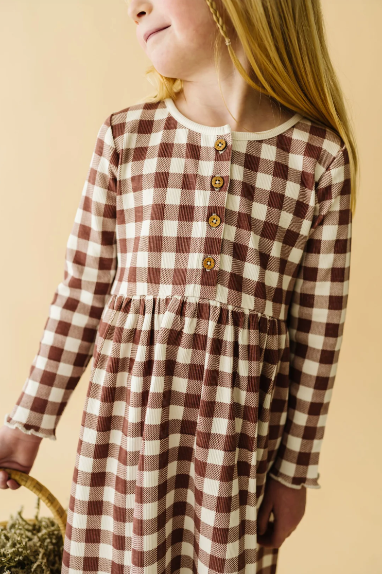 Organic Twirl Dress, Plum Gingham