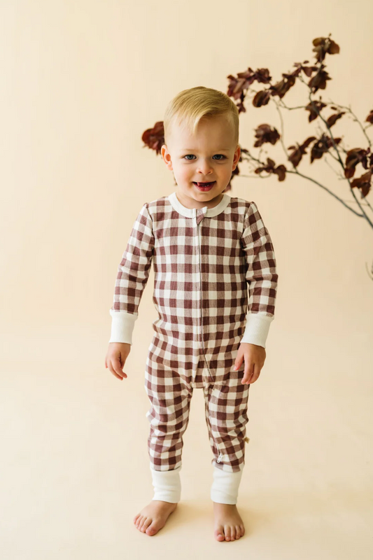 Organic Plum Gingham Romper