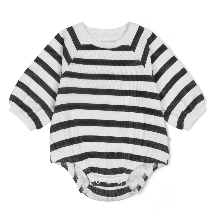 Organic Bubble Romper, Slate Stripes