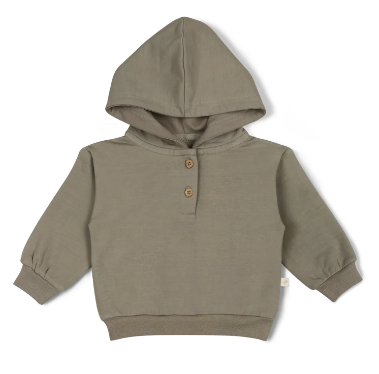 Organic Fleece Henley Hoodie, Olive