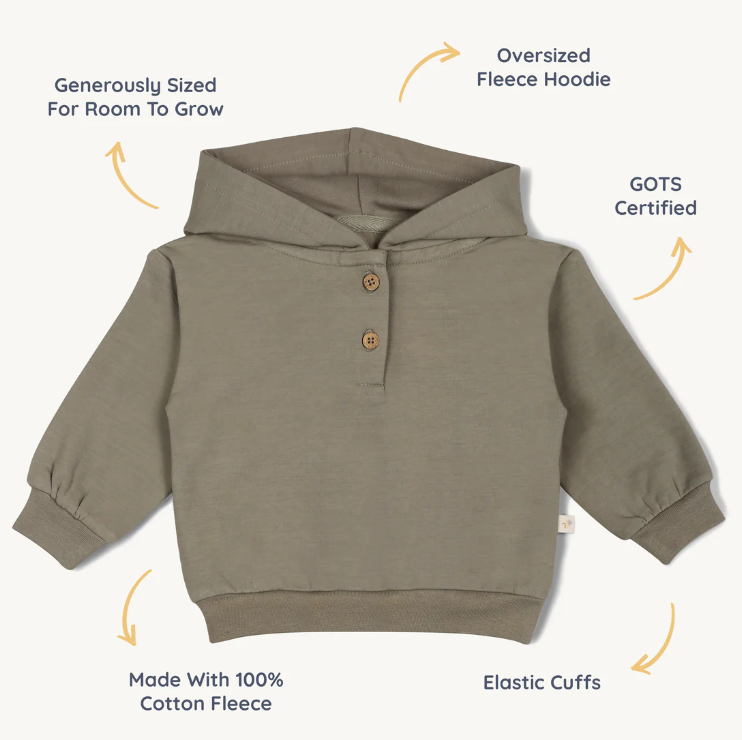 Organic Fleece Henley Hoodie, Olive