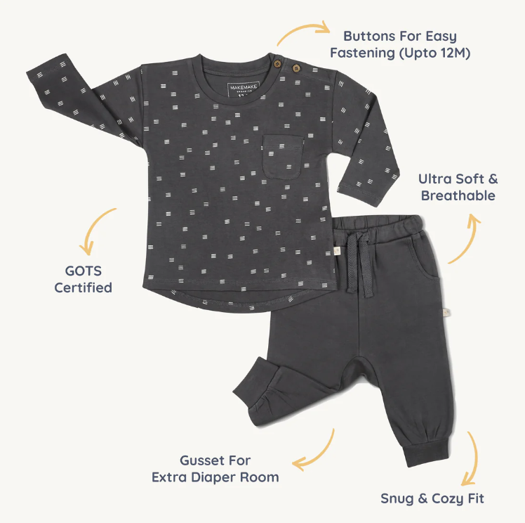 Organic Long Sleeve & Pant Set, Slate