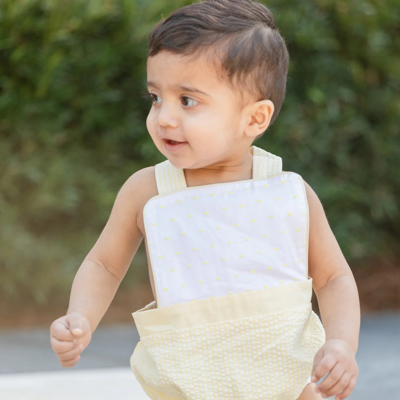 Loquat Yellow Seersucker Sunsuit