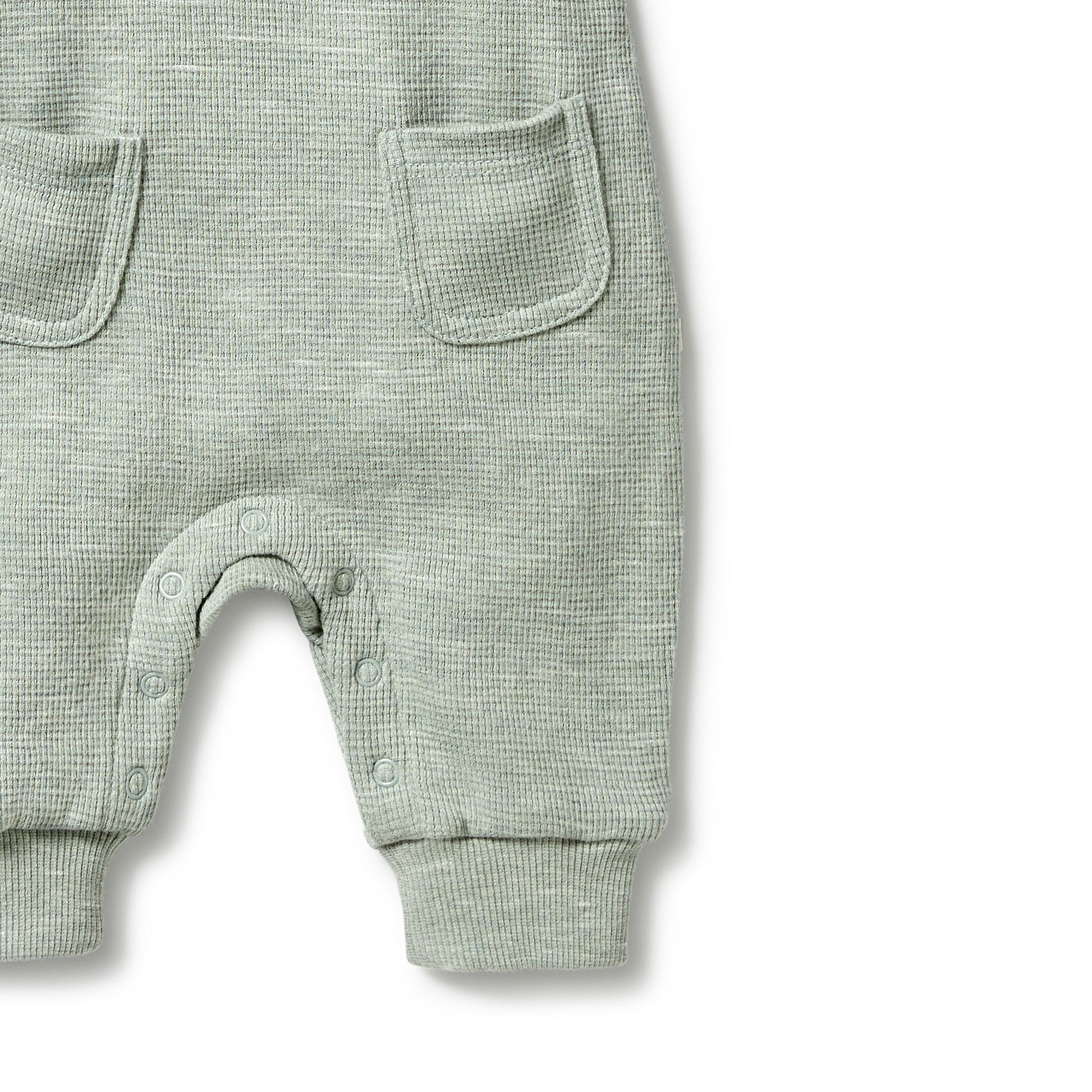 Sage overalls front snap view