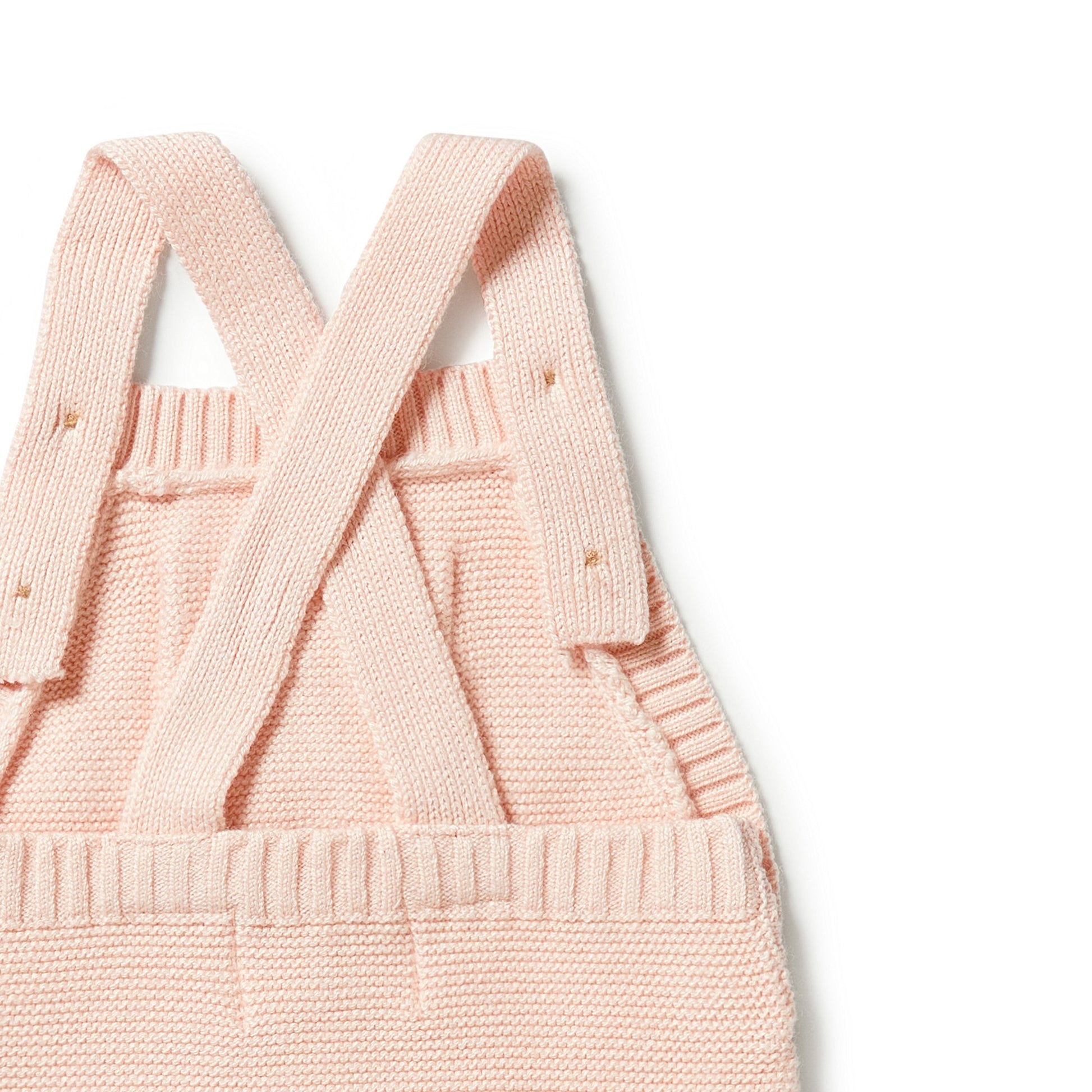 Pink knit overall back up close