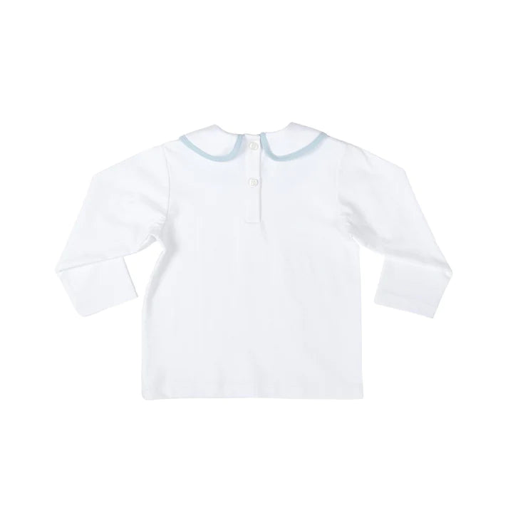 Long sleeve with peter pan collar, light blue trim back view