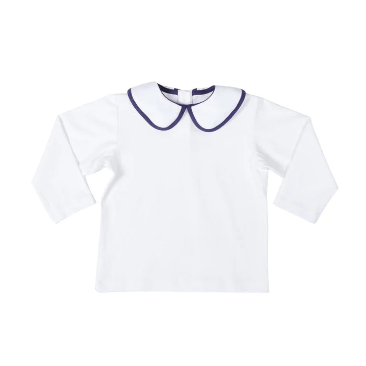 Long sleeve with peter pan collar, navy blue trim